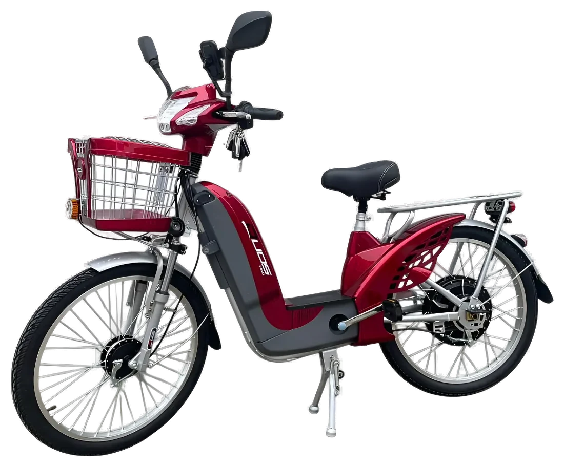 Bicicleta elétrica Duos E-MAXX 800W vermelha com cesta