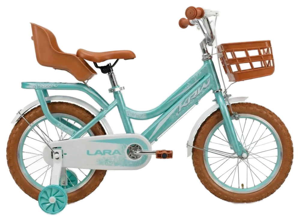 Bicicleta infantil aro 16 verde-água com rodinhas e cestinha